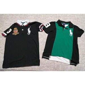 Ralph Lauren Polo Shirt Lot 2 Boys 4T Big Pony Crest Black Green Rugby Style